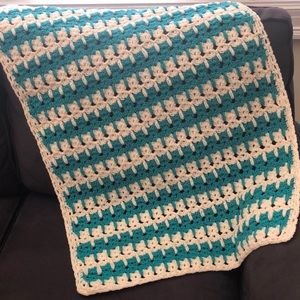 Crochet Baby Blanket Aqua Green and White